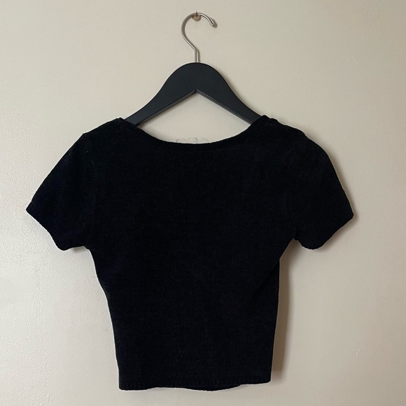UO Short Sleeve Surplice Chenille Sweater - Picture 3 of 5
